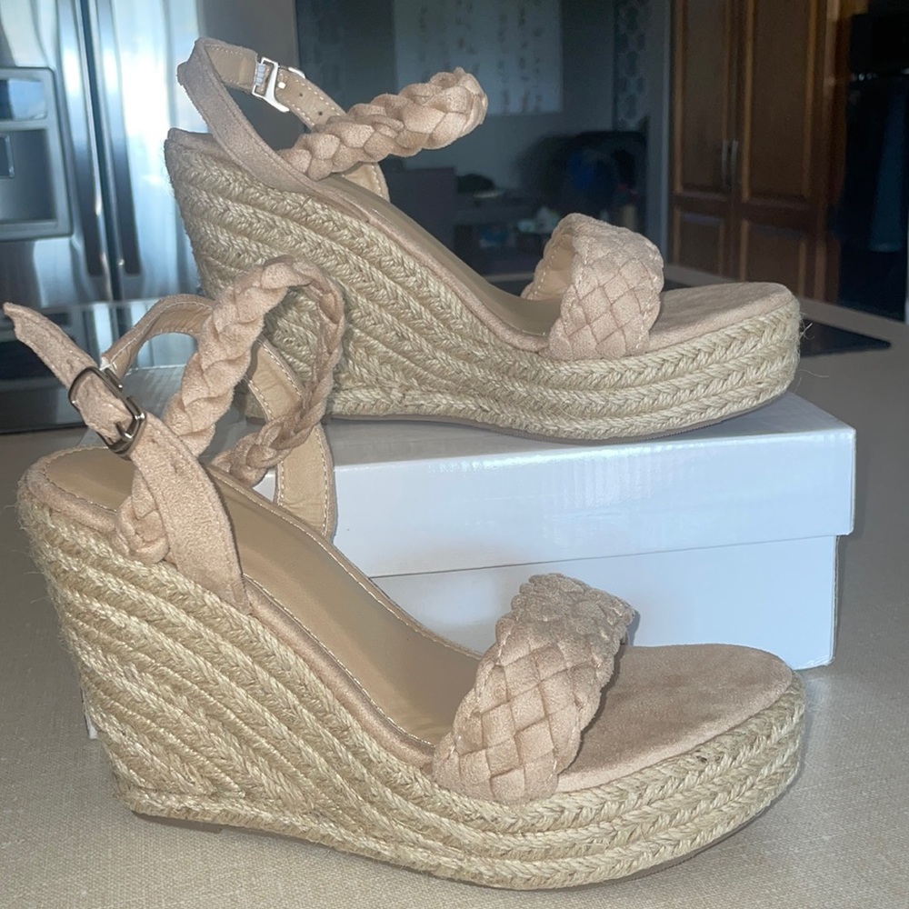 Brand new, never worn nude espadrille wedges